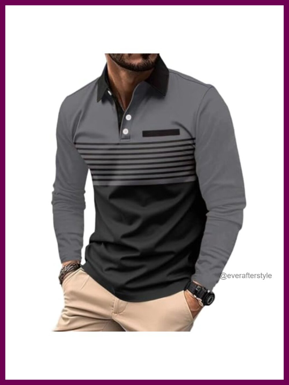 Men's Long Sleeve Polo Shirt Slim Fit Golf Casual with Pocket